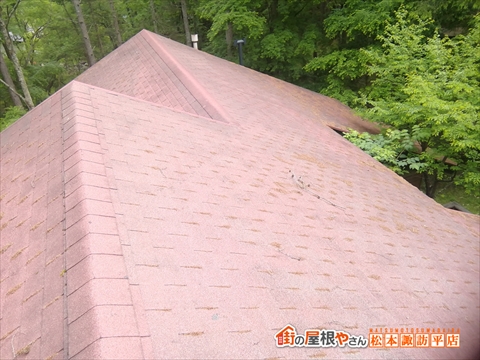 茅野市蓼科高原別荘アスファルトシングル屋根現地調査　屋根全景